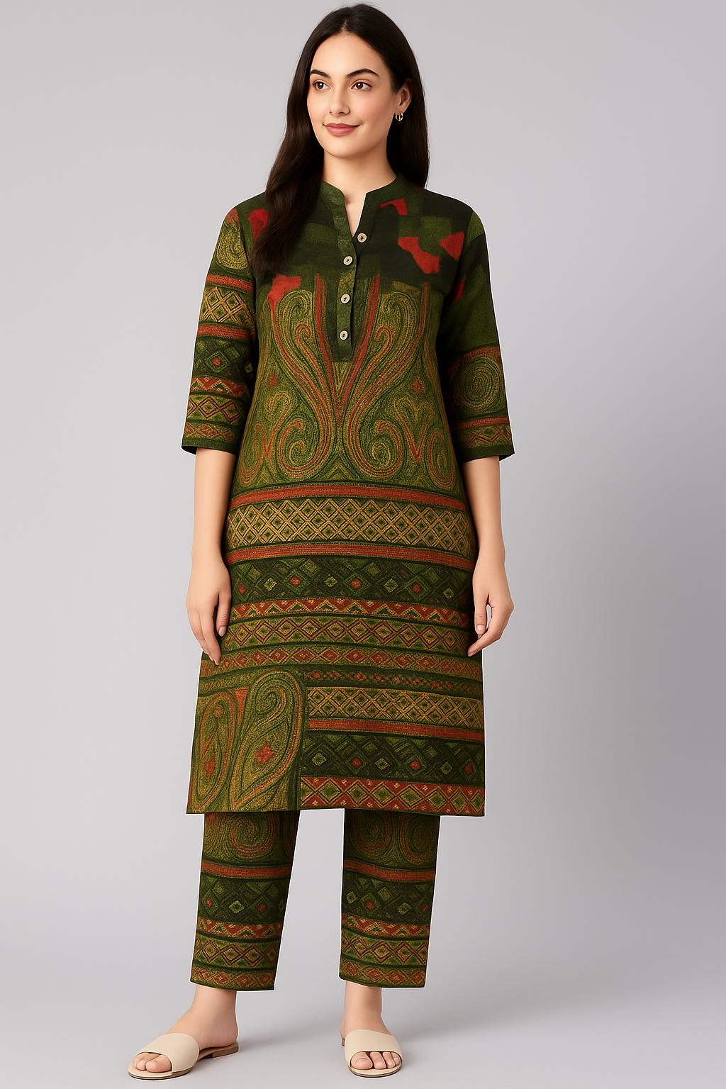 Women's Ethnic Printed Kurta Set | Cotton Blend Kurti with Pants